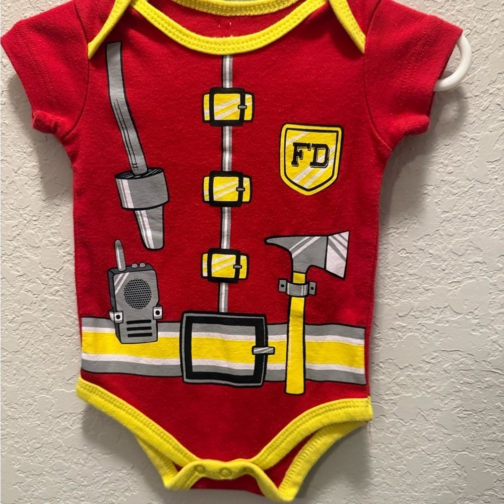 Kidgets Fireman Red and Yellow Baby Onesie Size 0/3 M